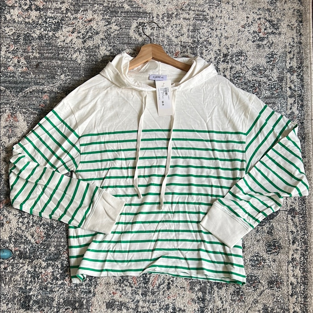 Evereve Green and Off-White Striped Hoodie